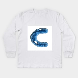 Letter C in deep water papercut design Kids Long Sleeve T-Shirt